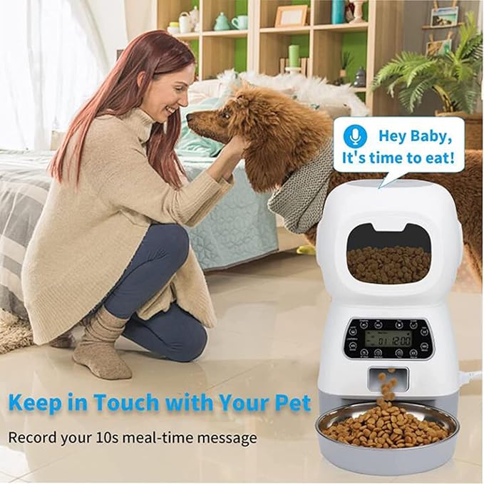 3.5L Automatic Cat Feeder, Auto Dog Food Dispenser with Twist Lock Lid, Dog Cat Dry Food Dispenser with Voice Recorder, Timed Cat Dog Feeder