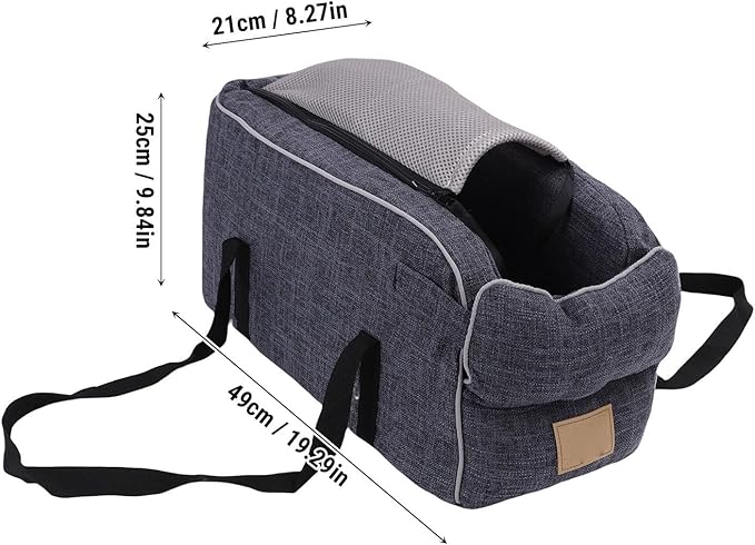 Diydeg Console Dog Car Seat, 19.29 x 8.27 x 9.84in Comfortable Portable Dog Bed with Mat, Handle Design Linen Fabric Pet Car Seat Booster Seat for Travel Camping
