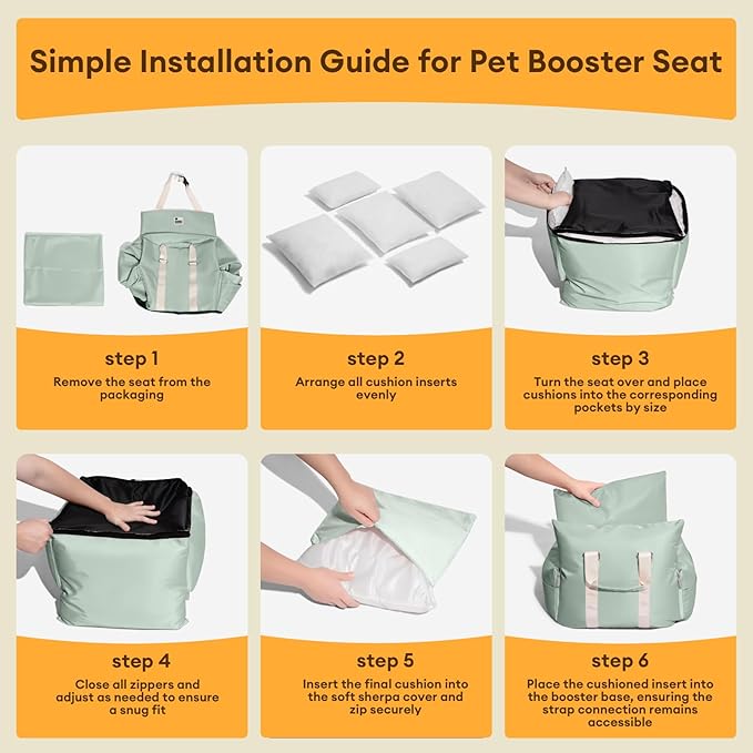 FUNNY FUZZY Dog Car Booster Seat for Small/Medium Dogs up to 25lbs – Waterproof, Non-Slip Base, Safety Leash & Fully Washable Design for Safe and Comfortable Travel (Light Green)