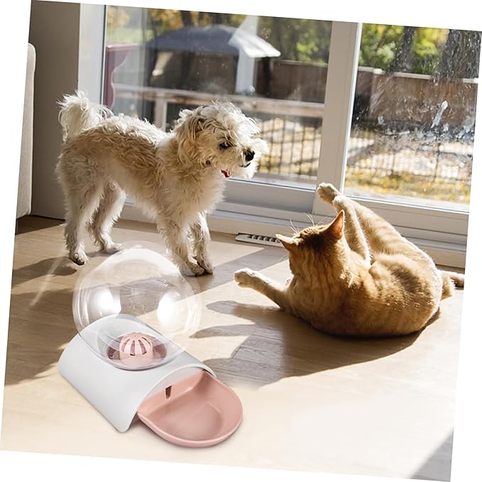1PC Large Capacity Pet Automatic Water Dispenser Durable Transparent Bubble Water Bowl for Dogs Cats Lightweight Design Easy to Clean for Home Outdoor Use Pink