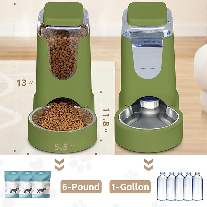 Portable Automatic Pet Cat Feeder and Water Dispenser Bottle Green