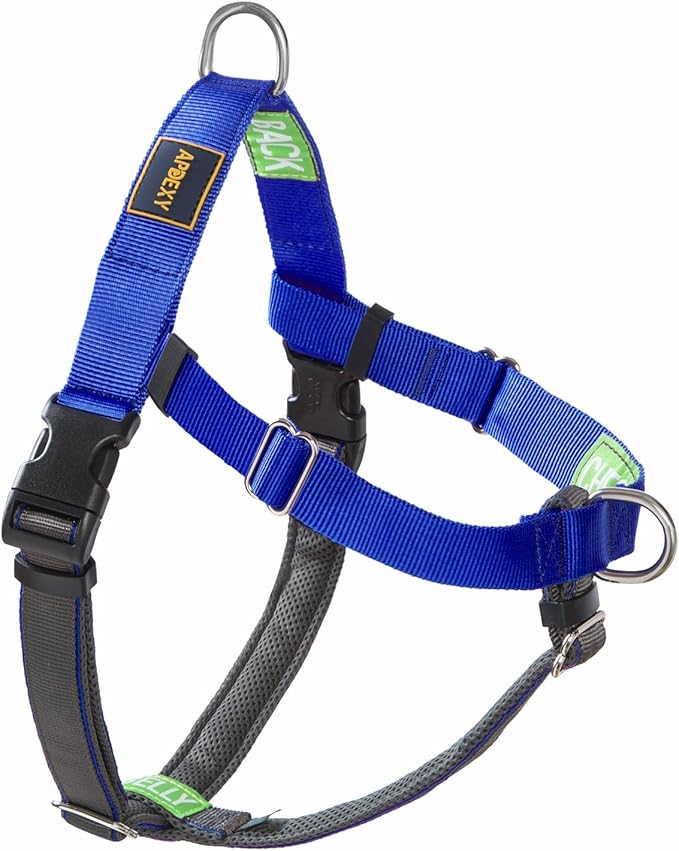 Easy Walk No Pull Dog Harness, Freedom Walk with Front and Back Clips Stainless D-Rings, Comfortable, Sewn-in Instructions Tags for Easy Use, for Medium Dogs Weight 32-40lbs (Blue, M)