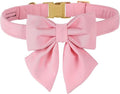 Maca Bates Cherry Pink Dog Collar with Cute Solid Sailor Bow Tie for Small Girl Boy Dogs,Girly Adjustbale Durable Breakaway Soft Collars with Bowtie for Female Male Puppy,Pet with Metal Buckle