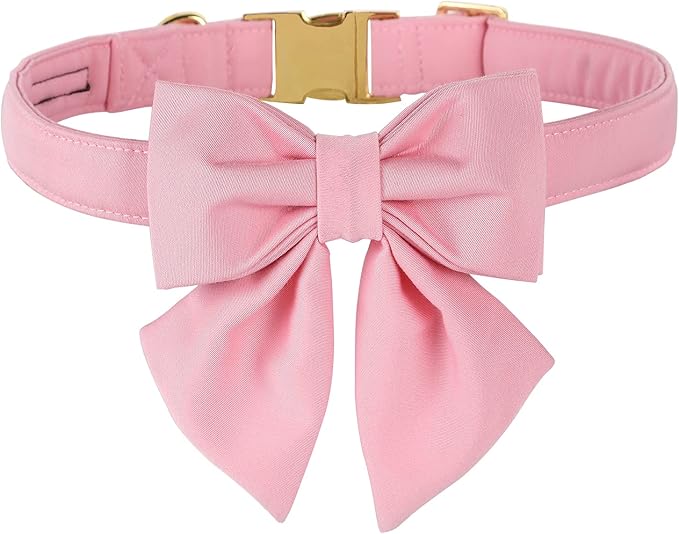 Maca Bates Cherry Pink Dog Collar with Cute Solid Sailor Bow Tie for Extra Small Girl Boy Dogs,Girly Adjustbale Durable Breakaway Soft Collars with Bowtie for Female Male Puppy,Pet with Metal Buckle