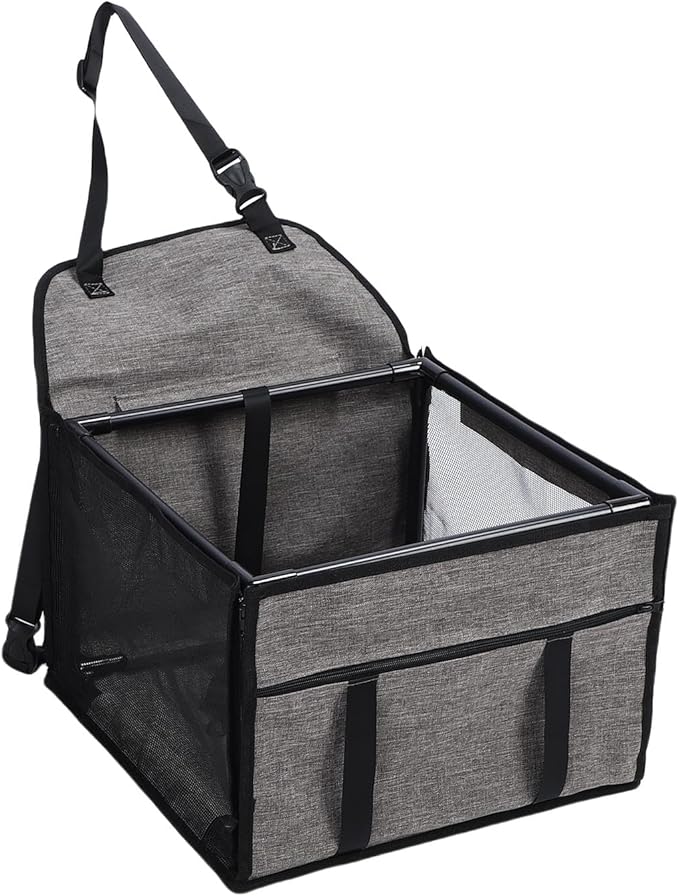 Diyeeni Dog Car Seat, Pet Car Crate Oxford Cloth PVC Waterproofing for Travel (Light Grey)