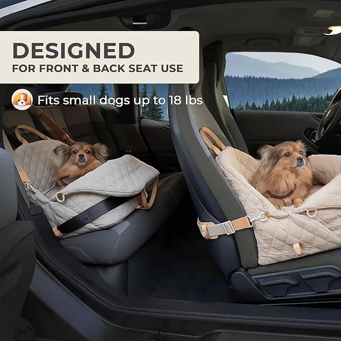 Dog Car Seat for Small Dogs, Pet Seats for Cars with Clip-On Safty Leash, Detachable Washable Pet Car Seat Travel Bed Under 25lbs (Grey)