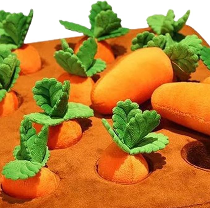 Snuffle Dog Toy - Interactive Feeding Puzzle with 12 Carrots | Plush Nose Work Mat for Mental Stimulation Brain Training Enrichment Activity for Puppy Rabbit Chinchilla Hamster Small Pets