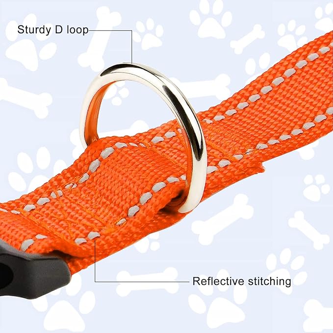 FunTags Reflective Dog Collar, Sturdy Nylon Collars for Small Girl and Boy Dogs, Adjustable Dog Collar with Quick Release Buckle, Orange