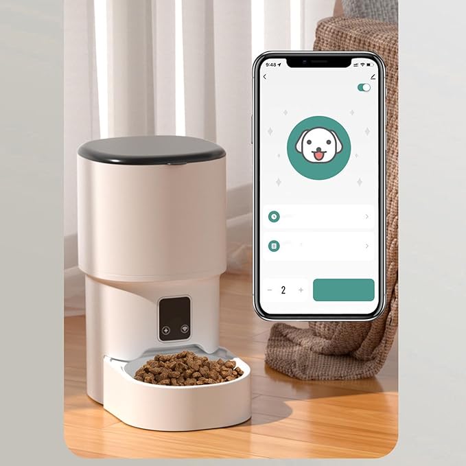 AYNEFY Smart Pet Feeder, Automatic Plastic Food Dispenser and Waterer with Remote Control Low Noise Pet Supplies for Cats Dogs Feeding Watering