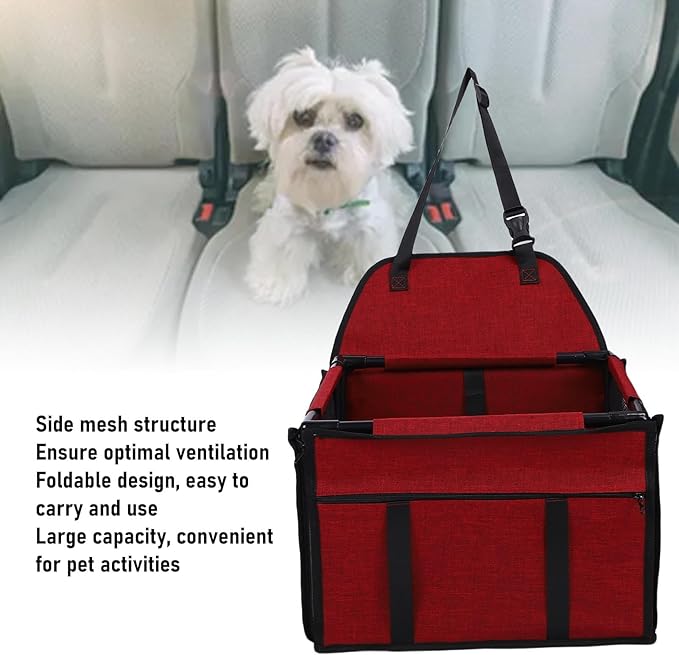 Ymiko Large Capacity Water Proof Dog Car Seat, Foldable, Portable Pet Car Seat, with Premium Oxford Fabric PVC Materials, for Travel, Indoor and Outdoor Use (Red)
