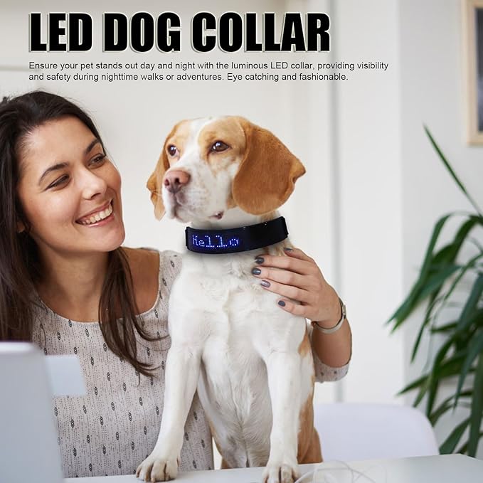 LED Dog Collar, Programmable DIY LED Collar Rechargeable for Dog Walking, Glowing Night Pet Necklace with DIY Screen & Adjustable Belts for Small Medium and Large Dogs (Blue Light)