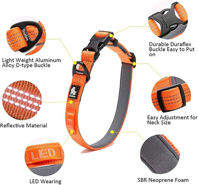 Truelove Dog Collars Set Reflective Collar for Small Medium Large Dogs Puppy Adjustable Padded Soft Nylon Comfy Neck TLC5271
