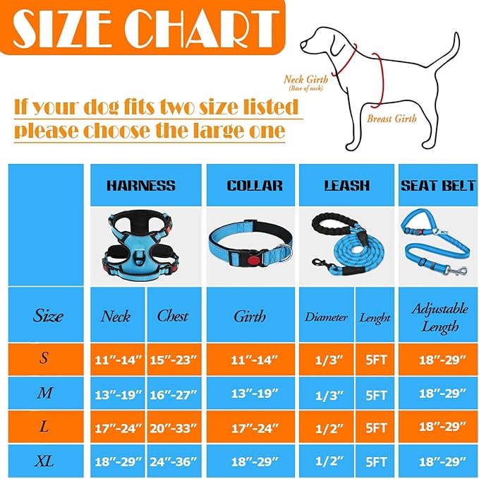 No Pull Dog Harness, Collar & Leash Set | Includes Dog Seat Belt, Collapsible Bowls & Poop Bag Dispenser. Ideal for Training, Walking, Hiking. Fits Small to Large Dogs(Blue-XL)