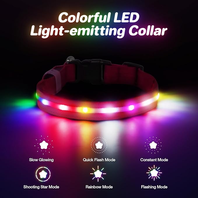 RUXAN Light Up Dog Collar,Dog Lights for Night Walking,LED Collars Waterproof,Glow Dog Collars Rechargeable,Glow in The Dark Dog Collar,Dog Collars Light for Small,Medium,Large Dogs (Large,Pink)