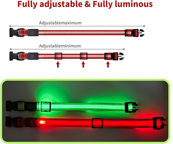 LED Dog Collar Light Up with 2025 Bright Beads & 300mAh Battery, Type-C Rechargeable Waterproof Dog Collar, 3 Flash Mode 15H for Night Safety, Adjustable Nylon Glow Collar for Small Medium Large Dogs