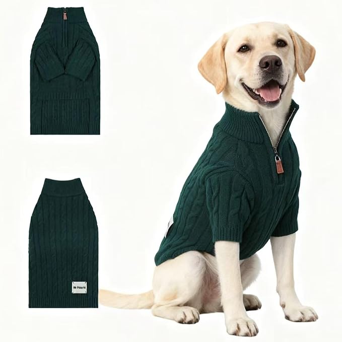 Small/Medium Dog Sweater, Warm Dog Winter Coat w/Sleeves, Comfortable High Neck Premium Dog Clothes for Labrador-Best for Holidays, Daily Walks XL Green