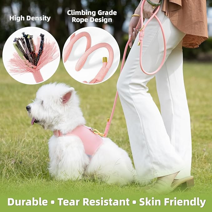 Durable Handwoven Dog Leash for Small & Medium Dogs, 5/16 inch Rope Lead with Anti-Tangle Swivel Clip, Soft & Lightweight, 5FT Long – Ideal for Daily Walking & Training (Light Pink)