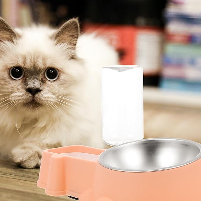 Automatic Pet Water Dispenser and Stainless Steel Dog Feeding Bowl, Multifunctional Puppy Feeder with Food Container, Orange Pink, Suitable for Home and Travel Use