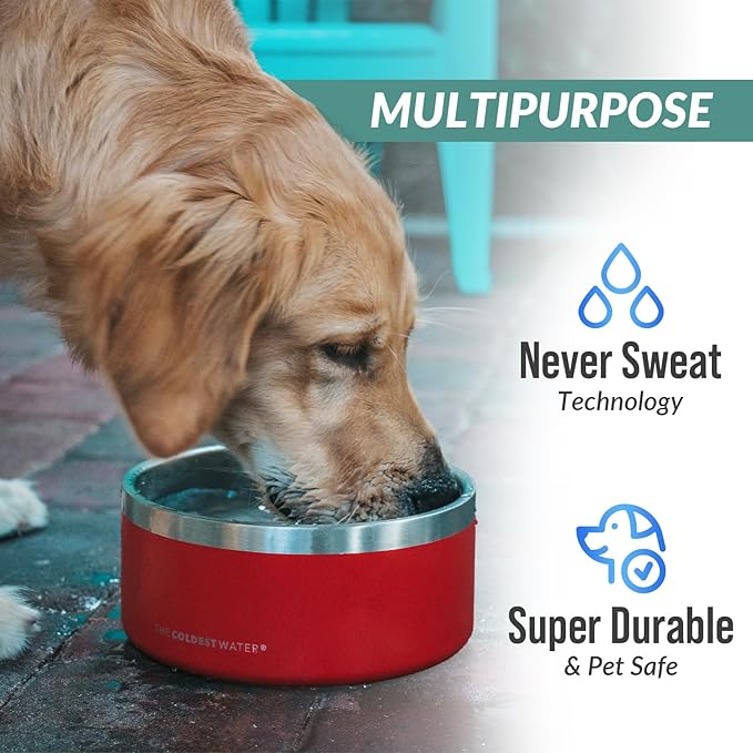 Coldest Dog Bowl - Anti Rust Metal, Non Slip, 3 Layers Insulated Stainless Steel Dog Bowls - Spill Proof & Heavy Duty - Water Bowl for Dogs, Cats & Pets, Dish Washer Safe (100 oz, Sahara Peach)