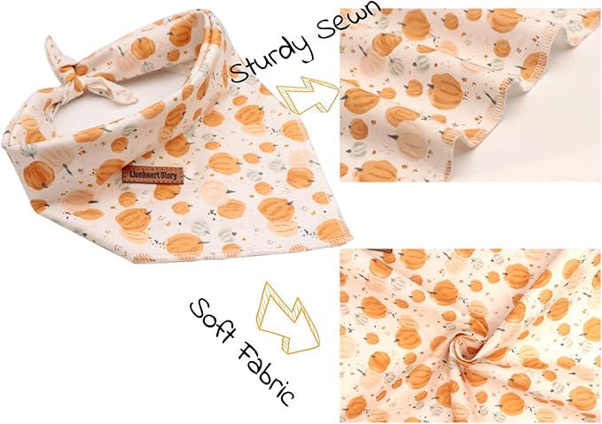 Lionheart glory Dog Bandana 1 Pack Washable Soft Cotton Halloween Pumpkin Bibs Scarf, Adjustable Kerchief Square Dog Bandanas for Small Dogs