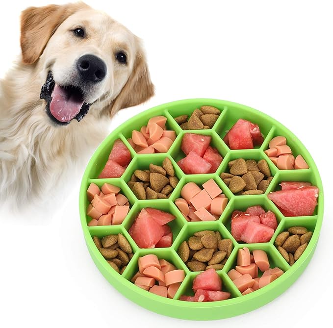 Pawow Silicone Slow Feeder Dog Bowls, Feeding Vessels for Pets with Suction Cups, Honeycomb Shape & Non-Slip Design, Boredom and Anxiety Reducer Slow Feeder for Large, Medium, Small Breed Pet