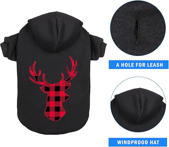 Dog Hoodie Sweater for Dogs Pet Clothes Buffalo Plaid Dog Hooded Sweatshirt Warm and Soft Breathable Cozy(Reindeer&XL)