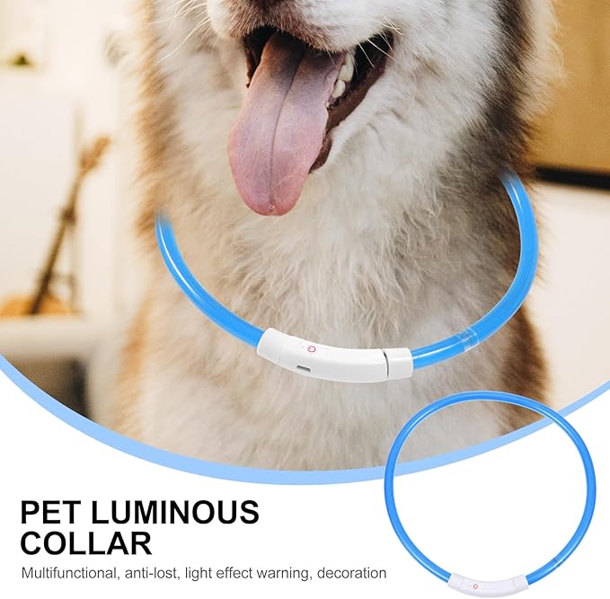 YARNOW USB Rechargeable 70cm Blue Fiber Optic Dog Collar LED Luminous Night Safety Collar for Pets