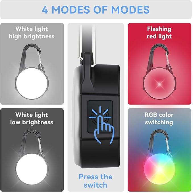 Dog Lights for Night Walking, 4 Modes IP68 Waterproof Dog Collar Light for Nighttime Clip on, High-Capacity Rechargeable with 2 USB C Cables（2 Pack）