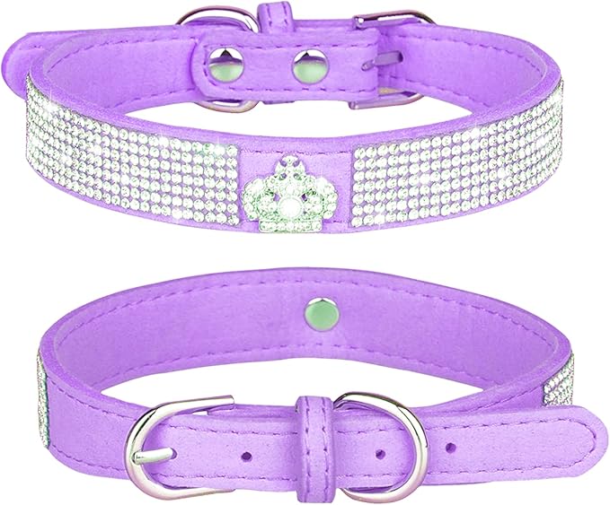 Haoyueer Rhinestone Dog Collar, Cute Dazzling Sparkling Soft Suede Leather Dog Cat Rhinestone Collar Crystal Diamond Pet Dog Puppy Collar (XS, Purple-4)