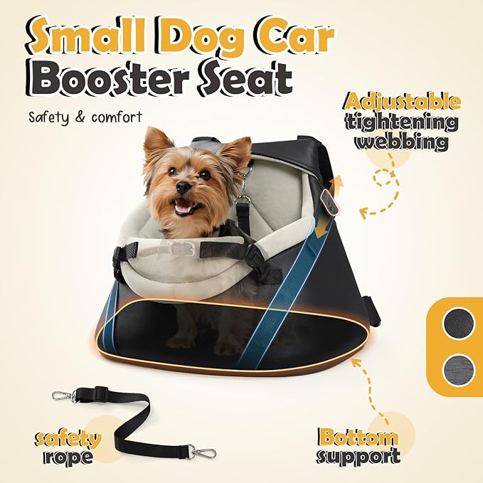 WOYYHO 1-7 lbs Tiny Dog Car Seat for Teacup Yorkie Luxury PU Leather Dog Booster Seat for Small Animals Cats Bunny Lizard Guinea Pigs with Safety Belt, Soft Flannel Lining, Adjustable Height