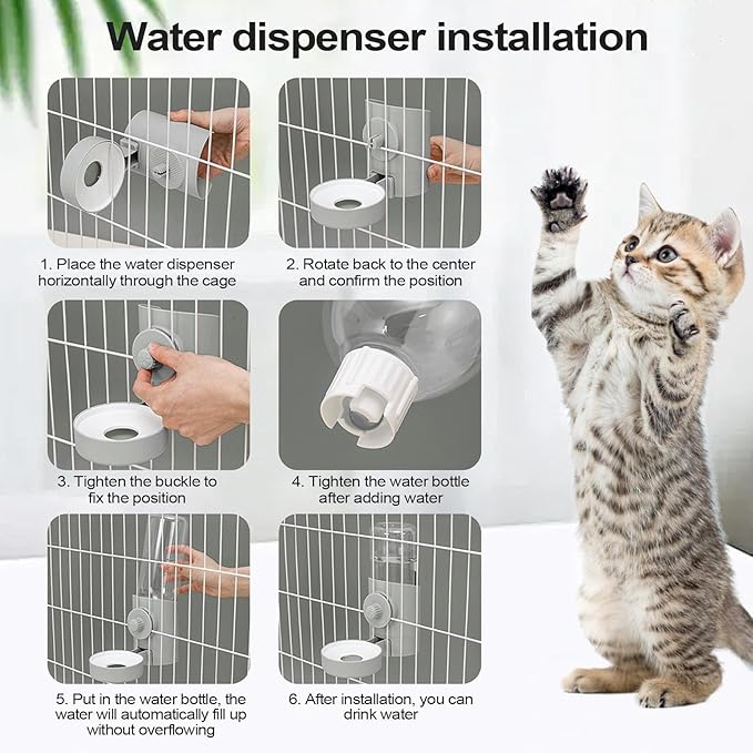 Water Bowl - Cats and Dogs, Detachable Drinking Tool, Automatic Pet Feeder, Design, Easy Clean Drinking Cup | Dog Cage Water Dispenser for Rabbits, Kittens, Puppies, Small Animals, Ind