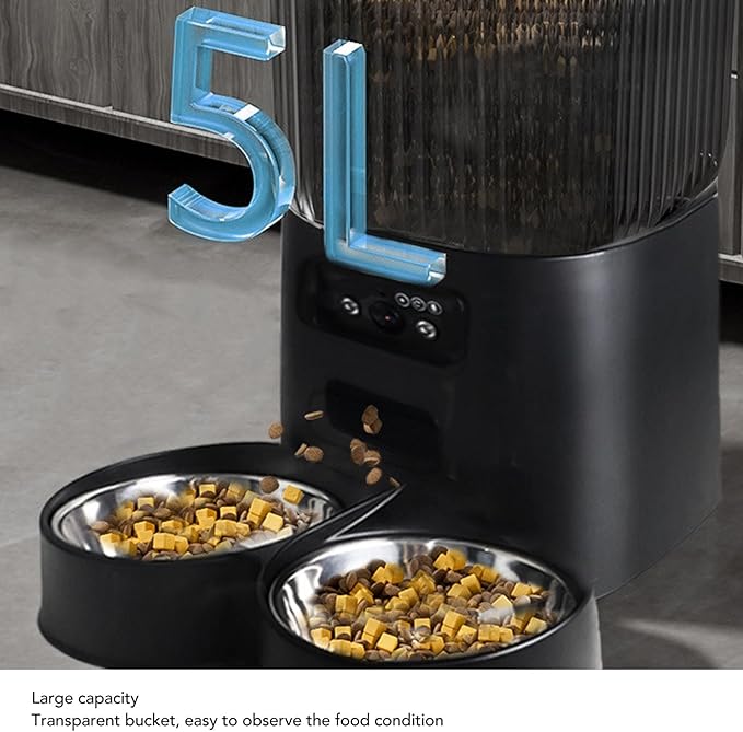 Automatic Cat Feeder, Timed Automatic Pet Feeder Cat Food Dispenser, Detachable Washable Pet Feeder with Stainless Bowl for Cat, Dog (Dual Bowls)