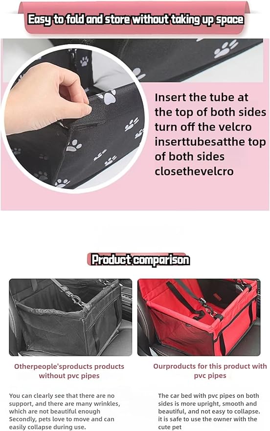 Pet Cars Cushion for Small Dogs,Deluxe Foldable and Washable Pet/Puppy Cars Cushion Under 22 lbs,Dog Booster Seats for Car with Mat and Dual Clip-On Safety Leash (Black paw Prints, One Size fits All)