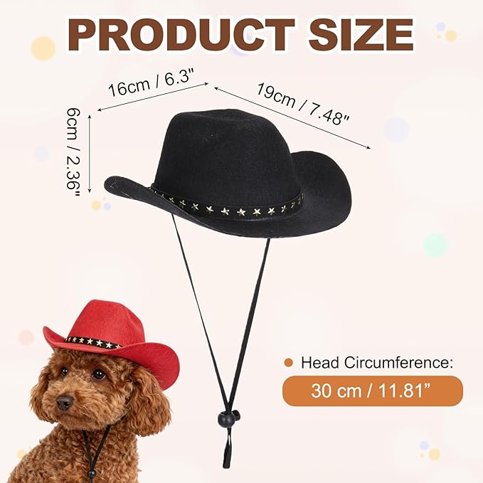 Dog Cowboy Hat, Mini Cowboy Hat for Pet with Chin Strap Adjustable Cosplay Cap, (Black, L), Intended for Dogs and Cats/Halloween Costume/Party Decoration