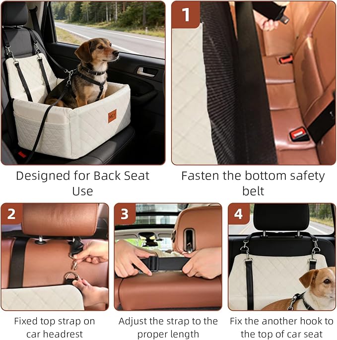 MCY Dog Car Seat for Large Medium Dogs, Dog Booster Seat with Thick Cushion, Portable Washable Pet Under 55 lbs, 2 Safety Leashes Travel Car Bed, Suitable for Home and Outdoor, White
