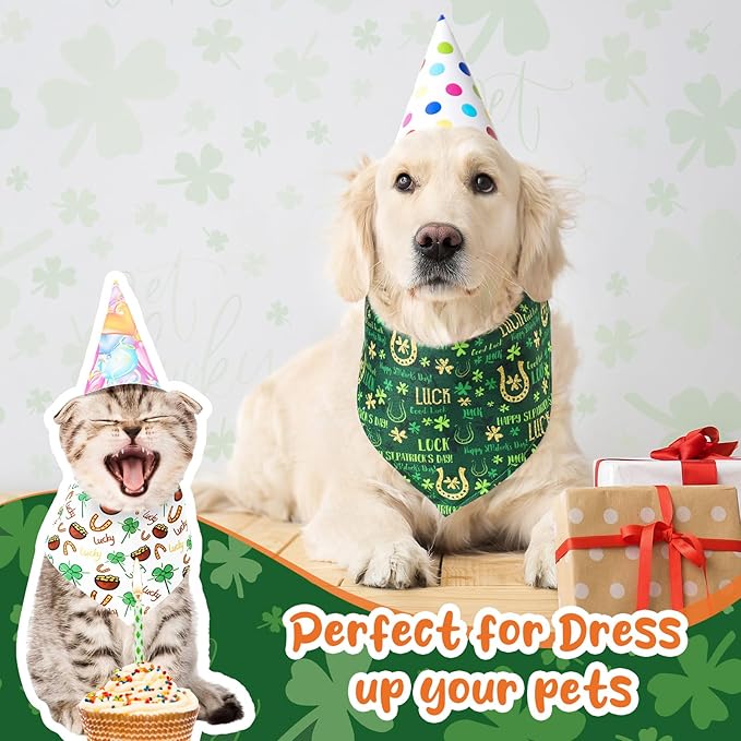 Reginary 72 Packs St. Patrick's Day Dog Bandanas Bulk Shamrock St. Patrick's Day Green Soft Dog Scarf Adjustable Pet Puppy Bibs Triangle Puppy Bibs Adjustable Cat Bandana for Pet Costume Accessories