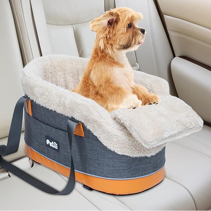 Console Dog Car Seat - Car Pet Safety Seat with Straps | Storage Pocket Travel Carrier Comfortable Dog Cat Booster for Small Puppies Dogs and Cats Secure Vehicle Travel Indoor Outdoor