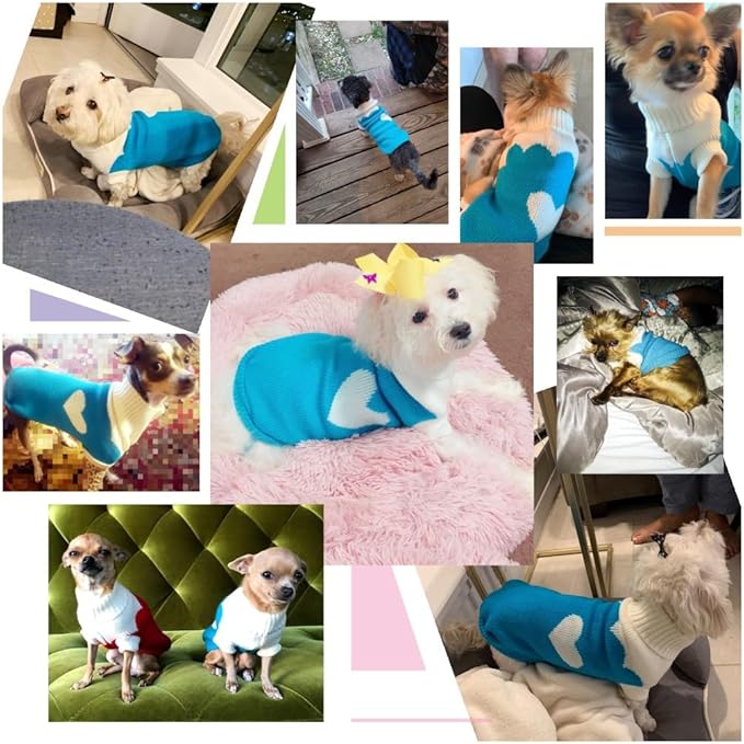 CHBORCHICEN Pet Dog Sweaters Classic Knitwear Turtleneck Winter Warm Puppy Clothing Cute Strawberry and Heart Doggie Sweater (Sky Blue, XX-Small)