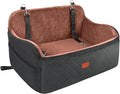 Dog Car Seat for Medium & Large Dogs Under 55 lbs, Memory Foam Dog Booster Seat for Back Seat, Detachable & Washable Pet Car Bed with 2 Safety Leashes and Storage Pockets, Large (Black/Brown)
