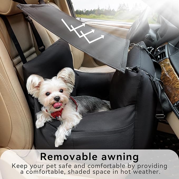 Small Dog Booster Seat - Waterproof Dog Booster Seat for Car with Storage Pockets, Clip-On Safety Leash and Thickened Memory Foam Filling, Puppy Car Seat Do Up to 25lbs, Black
