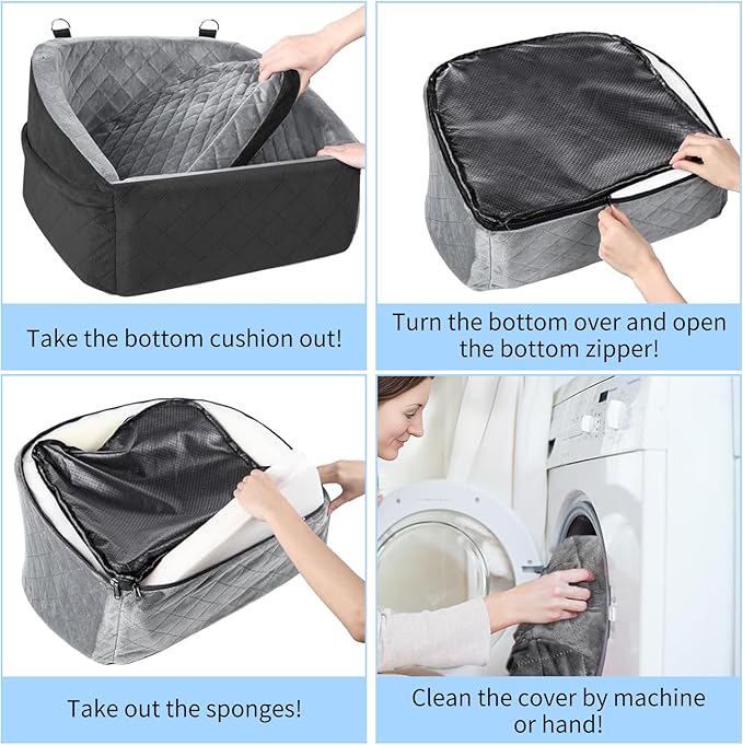 Suitable for Most Vehicles Dog Booster Car Seat for Small Dogs Up to 25-35 Lbs Fully Detachable Machine Washable Cover Adjustable Safety Straps & Leash Non-Slip Bottom with Storage Pockets（Dark Grey）