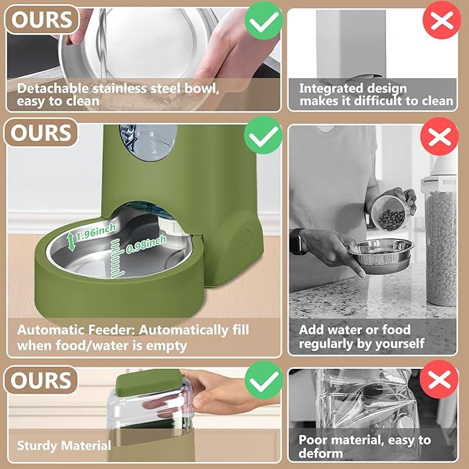 Portable Automatic Pet Cat Feeder and Water Dispenser Bottle Green