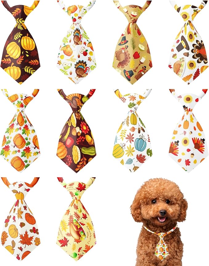 PET SHOW 10 Pack Thanksgiving Small Dog Ties Neckties for Doggies Cats Adjustable Holiday Grooming Accessories Neck Ties Bowties Girl Boy Pets Festival Costumes Puppies Party Gift Favor(Small)