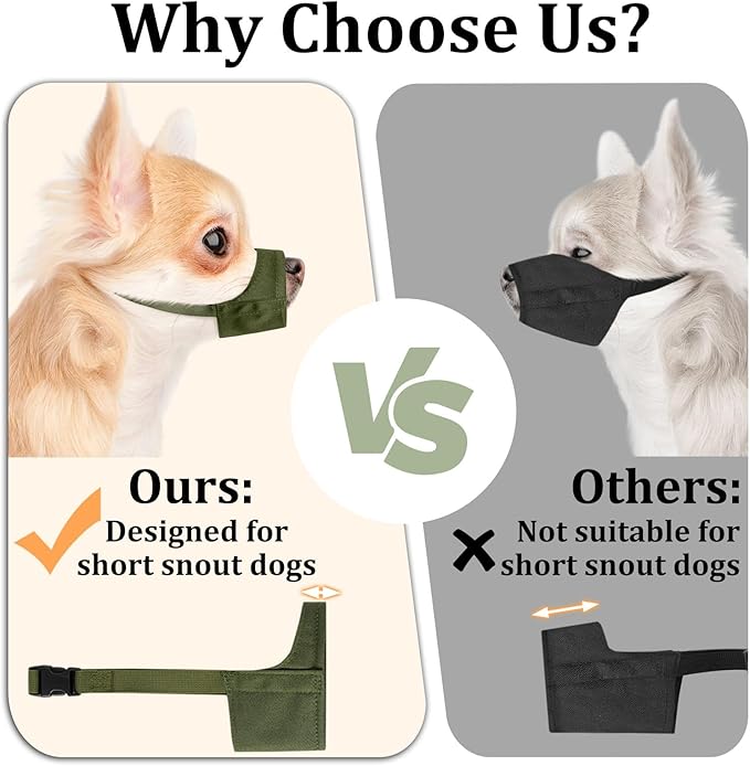 Mayerzon Short Snout Dog Muzzle, Small Muzzle for Chihuahua Shih Tzu American Bully Boxer Puppy, Soft Fabric Mouth Cover for Grooming Vet Visits, Prevent Biting Chewing Fighting