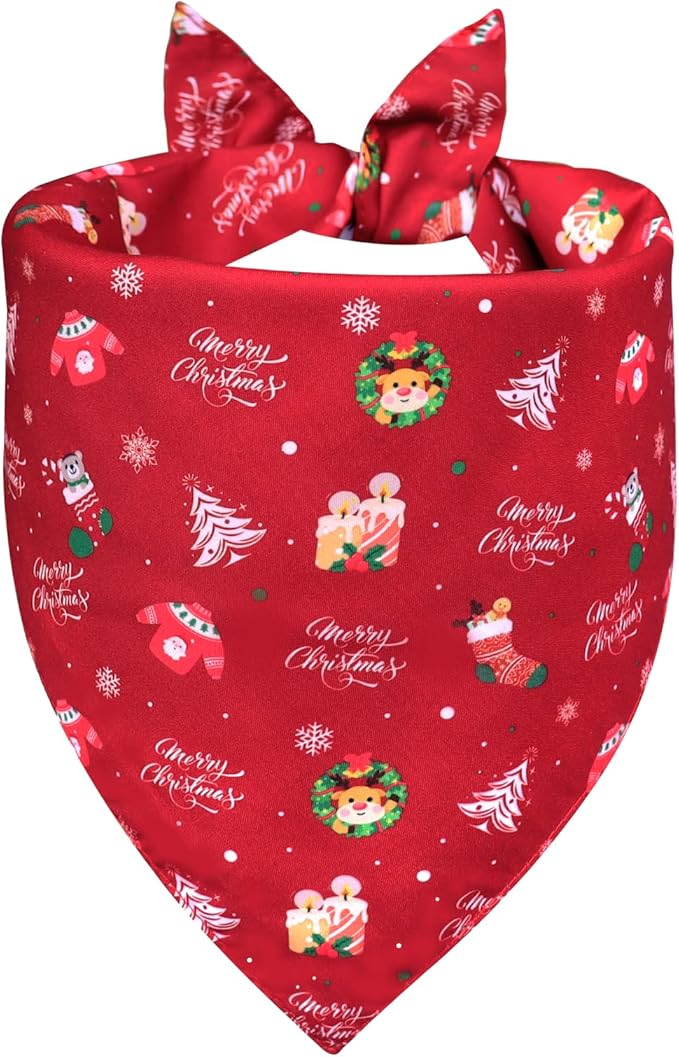 Christmas Dog Bandana 2-in-1 Style - Reversible Santa & Snowman Print Scarf for Small to Medium Dogs, Gift for Dog Lovers