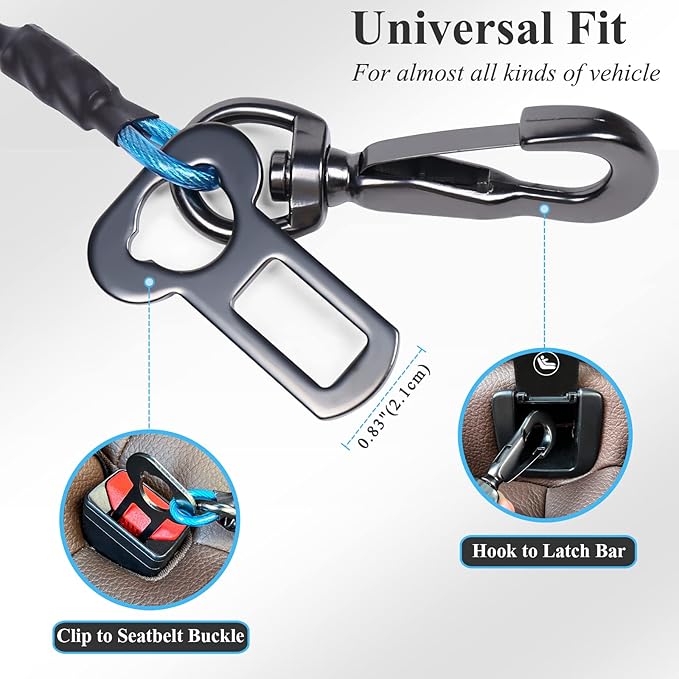 VIVAGLORY Dog Seat Belt Tuffbelt Dog Car Harness, Seatbelt with Clip & Hook for Car Travel, Chew Proof Anti Chew Unchewable Metal Safety Tether Restraint, S, Blue