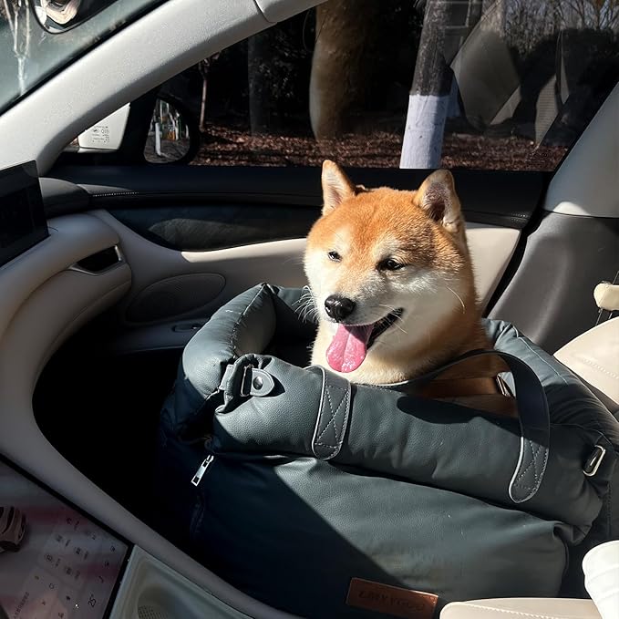 Dog Car Seat for Small & Medium Dogs, 3 in 1 Waterproof Soft Leather Dog Car Bed with Harness Clip, Travel Bed & Carrier Bag for Pets, Fits Pets Up to 35 lbs (Navy Blue, Small & Medium)