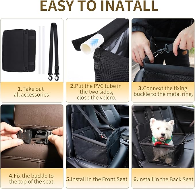 Dog Car Seat,Travel Carrier Dog Booster Cage,Breathable Car Seat for Dogs Design with Adjustable Seat Strap and Internal Foam,Travel Dog Car Seats Perfect for Small Dogs,Black