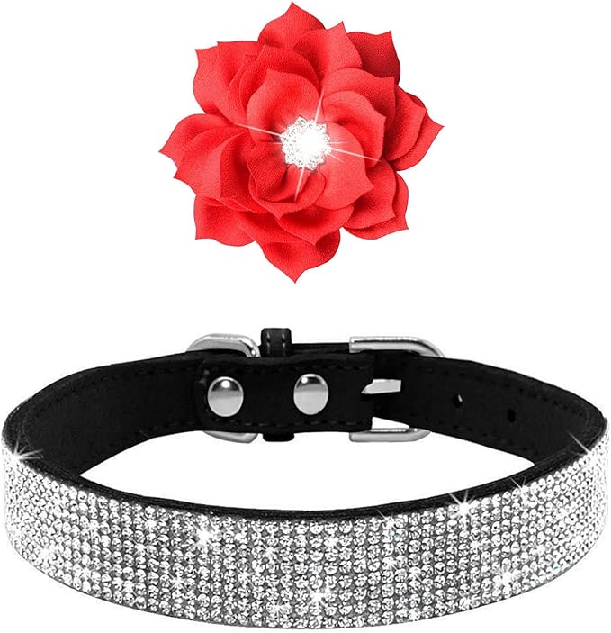 Rhinestone Dog Collar, Cute Dazzling Sparkling Soft Suede Leather Dog Cat Rhinestone Collar Crystal Diamond Pet Dog Puppy Collar (Black5, XXS), XX-Small