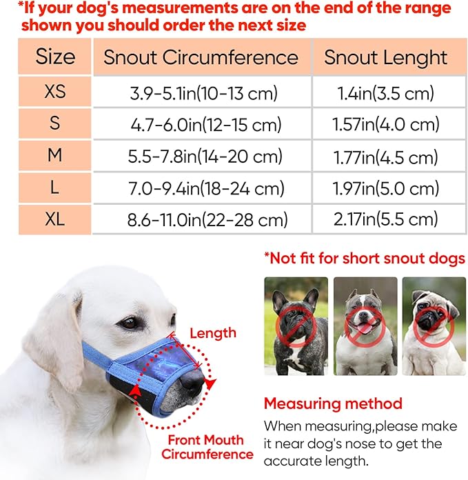 HEELE Dog Muzzle,Soft Nylon Muzzle Anti Biting Barking Chewing,Air Mesh Breathable Drinkable Adjustable Loop Pets Muzzle for Small Medium Large Dogs 4 Colors 4 Sizes (P-Sky Blue, XL)
